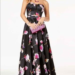 NWT Sequin Hearts Printed Strapless Gown Sz 7